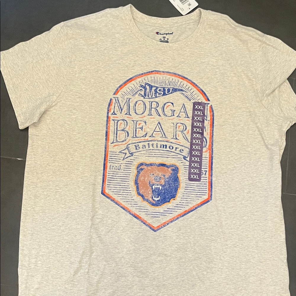 Champion Morgan Bear Crest Tee - Light Gray with Blue & Orange Print